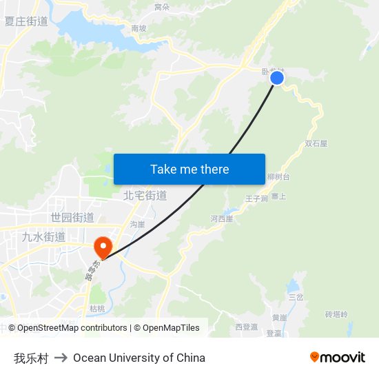 我乐村 to Ocean University of China map