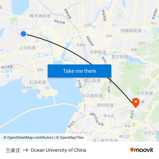 兰家庄 to Ocean University of China map