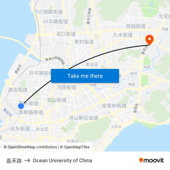 嘉禾路 to Ocean University of China map