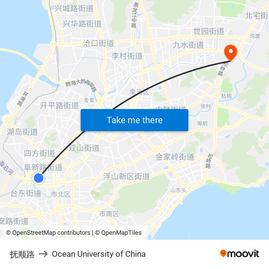 抚顺路 to Ocean University of China map