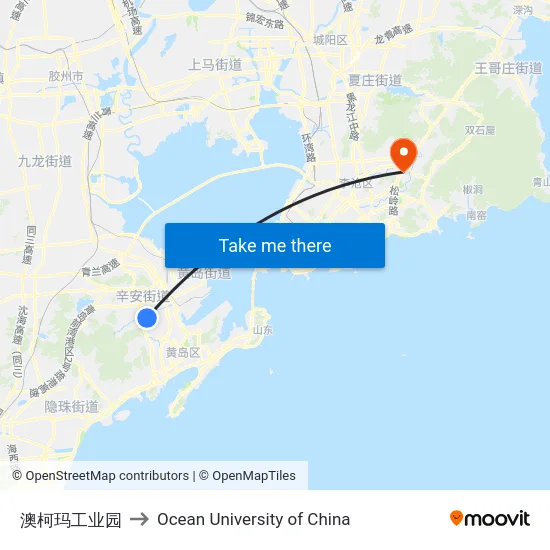 澳柯玛工业园 to Ocean University of China map