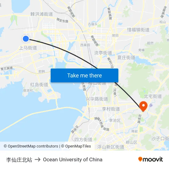 李仙庄北站 to Ocean University of China map