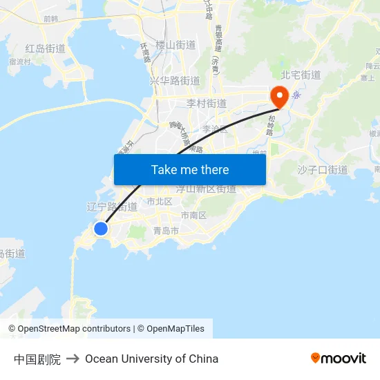 中国剧院 to Ocean University of China map