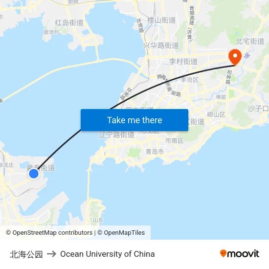 北海公园 to Ocean University of China map