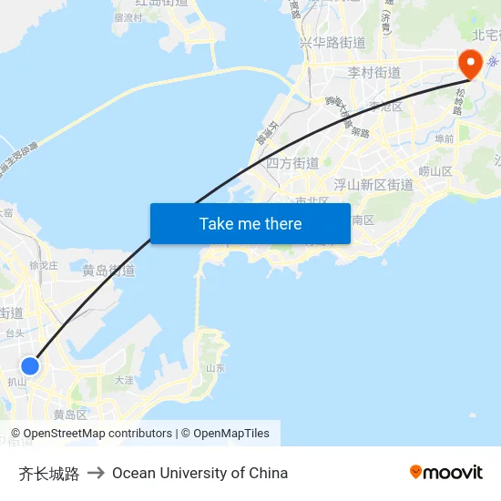齐长城路 to Ocean University of China map