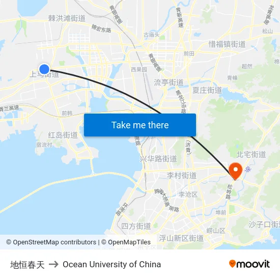 地恒春天 to Ocean University of China map