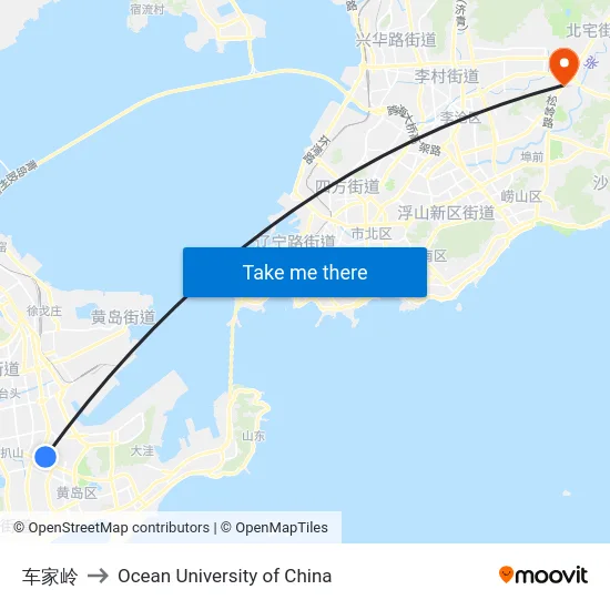 车家岭 to Ocean University of China map
