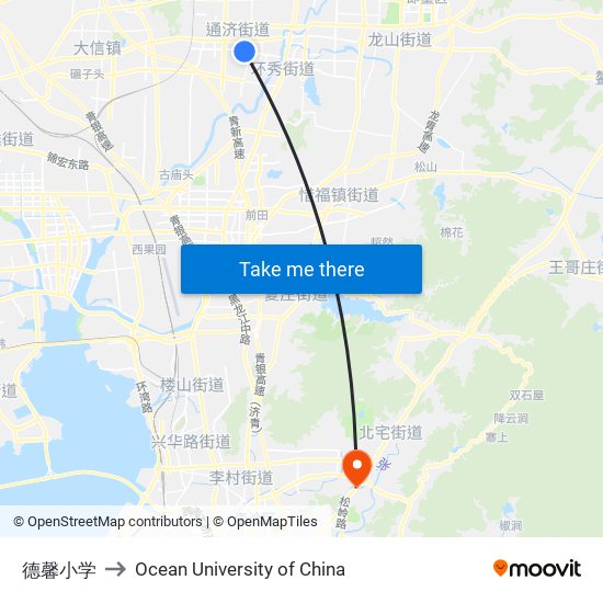 德馨小学 to Ocean University of China map