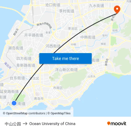 Zhongshan Park to Ocean University of China map