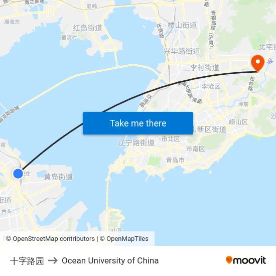 十字路园 to Ocean University of China map