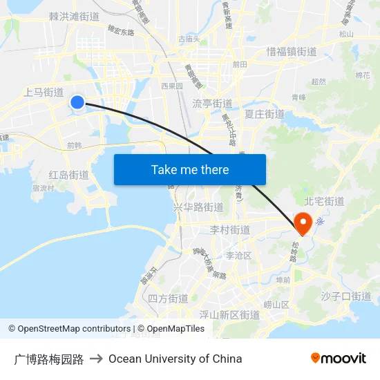 广博路梅园路 to Ocean University of China map