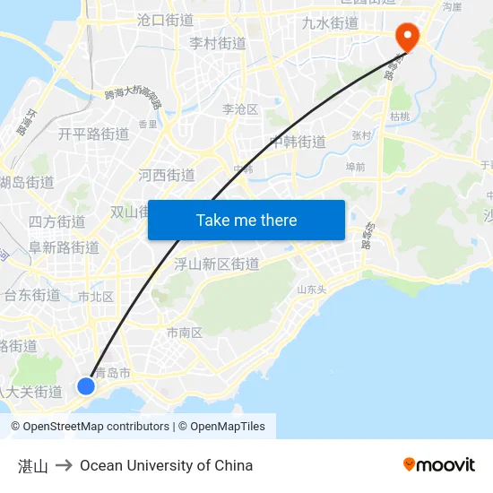 湛山 to Ocean University of China map