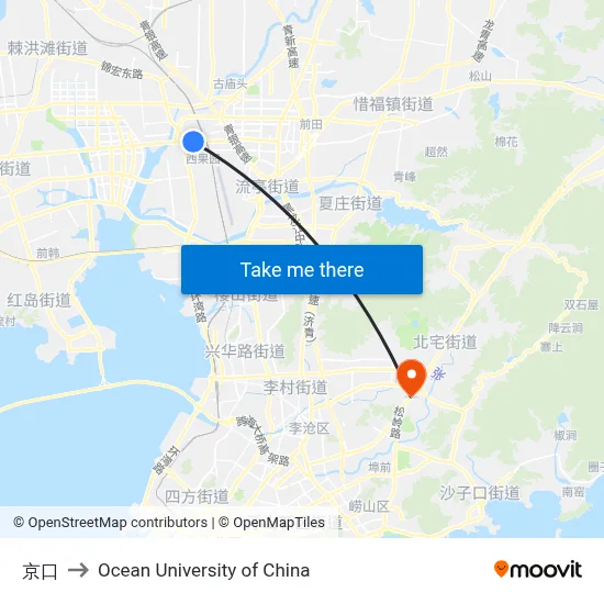 Jingkou to Ocean University of China map