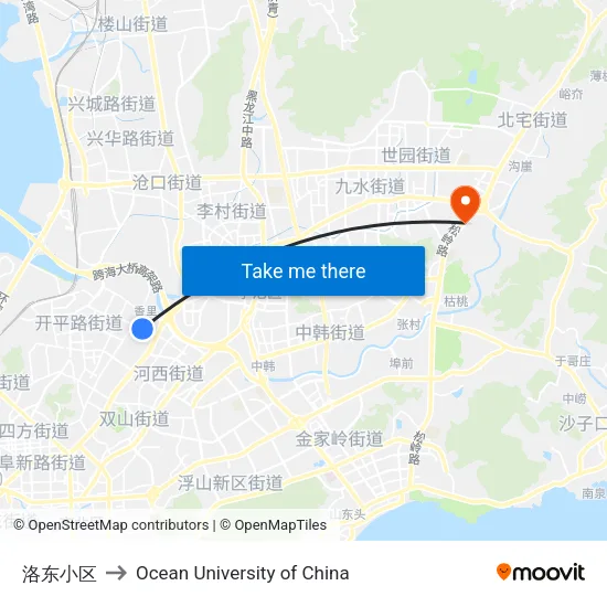 洛东小区 to Ocean University of China map