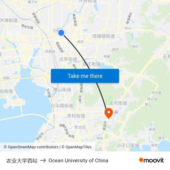 农业大学西站 to Ocean University of China map