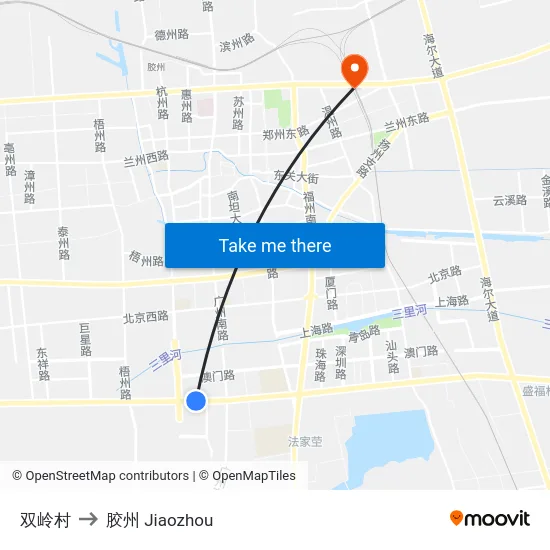 双岭村 to 胶州 Jiaozhou map