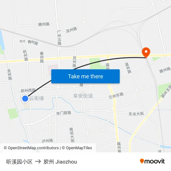 听溪园小区 to 胶州 Jiaozhou map