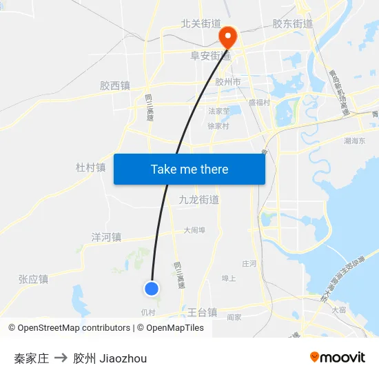 秦家庄 to 胶州 Jiaozhou map