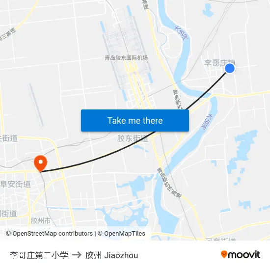 李哥庄第二小学 to 胶州 Jiaozhou map