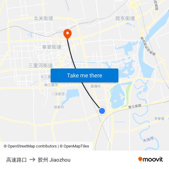 高速路口 to 胶州 Jiaozhou map