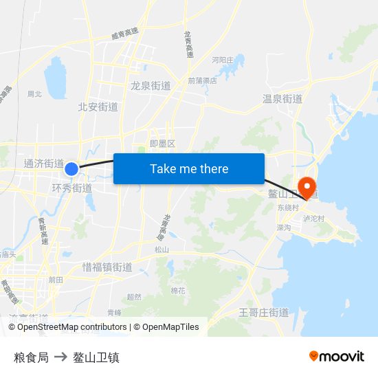 粮食局 to 鳌山卫镇 map