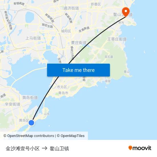 金沙滩壹号小区 to 鳌山卫镇 map