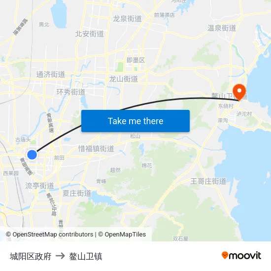城阳区政府 to 鳌山卫镇 map
