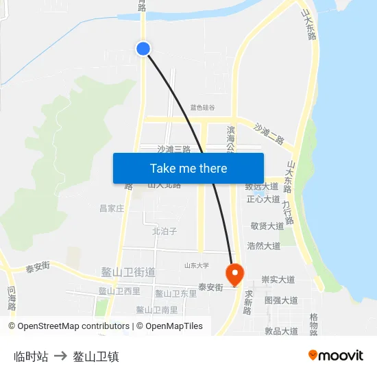 临时站 to 鳌山卫镇 map
