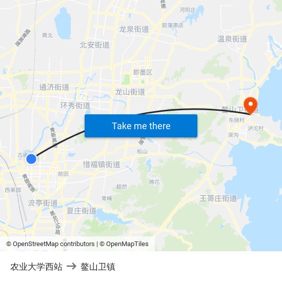 农业大学西站 to 鳌山卫镇 map