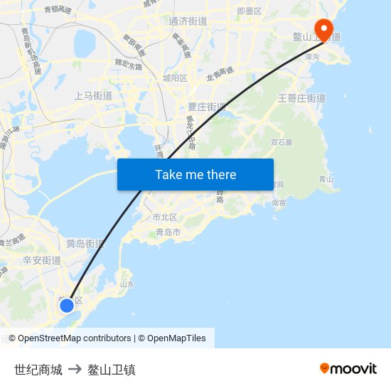世纪商城 to 鳌山卫镇 map