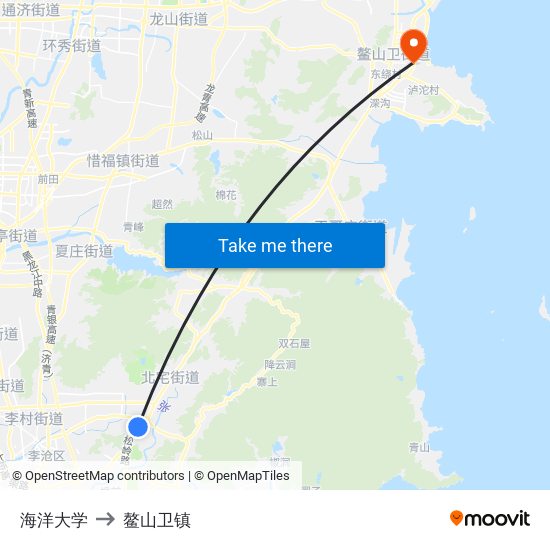 海洋大学 to 鳌山卫镇 map