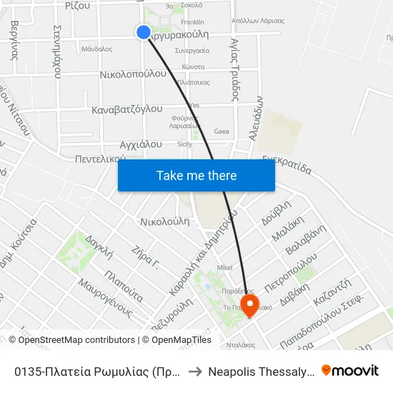 0135-Πλατεία Ρωμυλίας (Προς Κέντρο) to Neapolis Thessaly Greece map