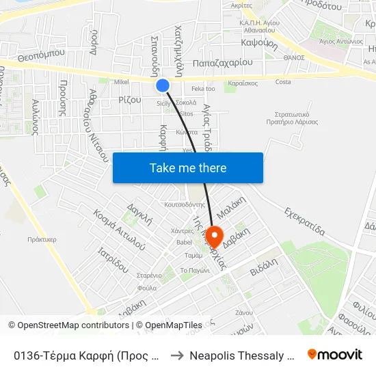 0136-Τέρμα Καρφή (Προς Κέντρο) to Neapolis Thessaly Greece map