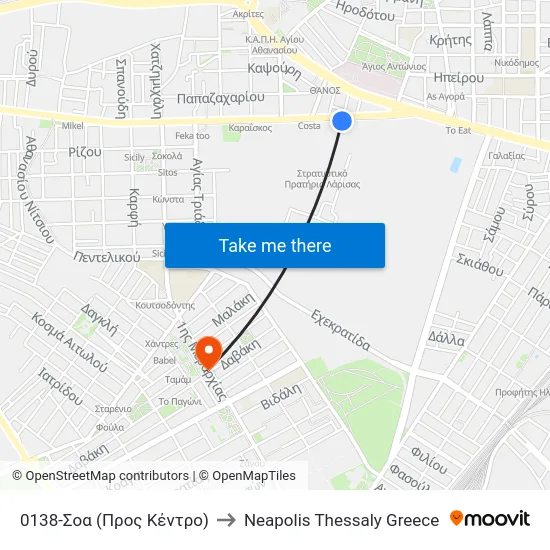 0138-Σοα (Προς Κέντρο) to Neapolis Thessaly Greece map