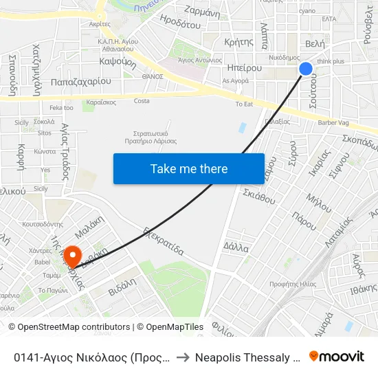 0141-Αγιος Νικόλαος (Προς Κέντρο) to Neapolis Thessaly Greece map