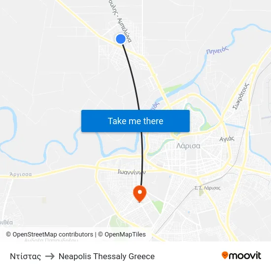 Ντίστας to Neapolis Thessaly Greece map