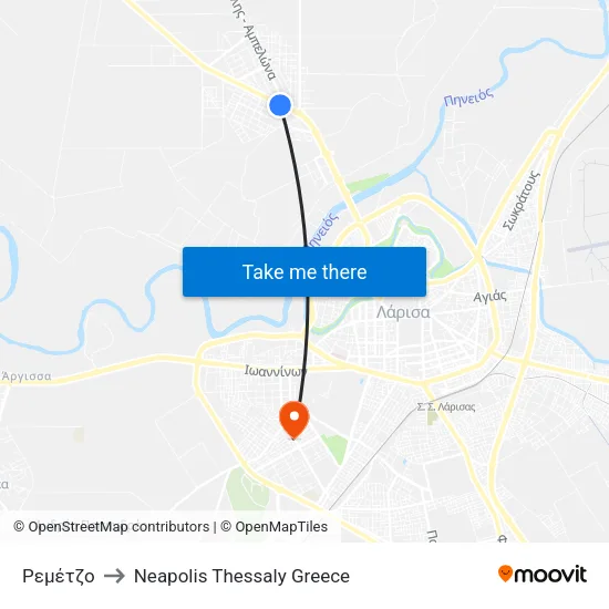 Ρεμέτζο to Neapolis Thessaly Greece map