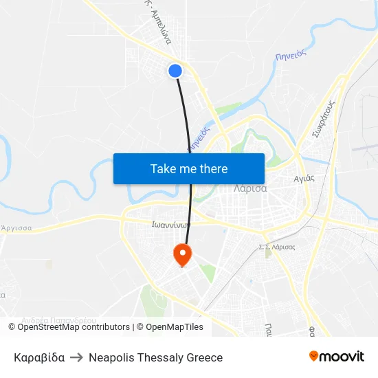 Καραβίδα to Neapolis Thessaly Greece map
