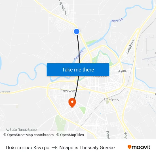Πολιτιστικό Κέντρο to Neapolis Thessaly Greece map