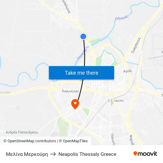Μελίνα Μερκούρη to Neapolis Thessaly Greece map
