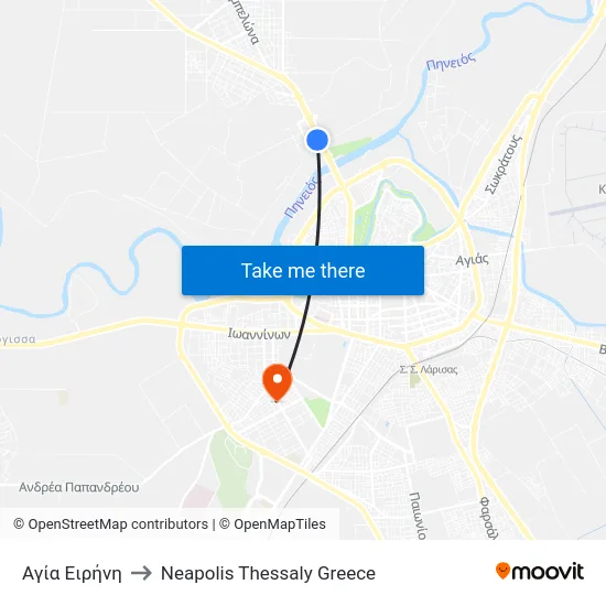 Αγία Ειρήνη to Neapolis Thessaly Greece map