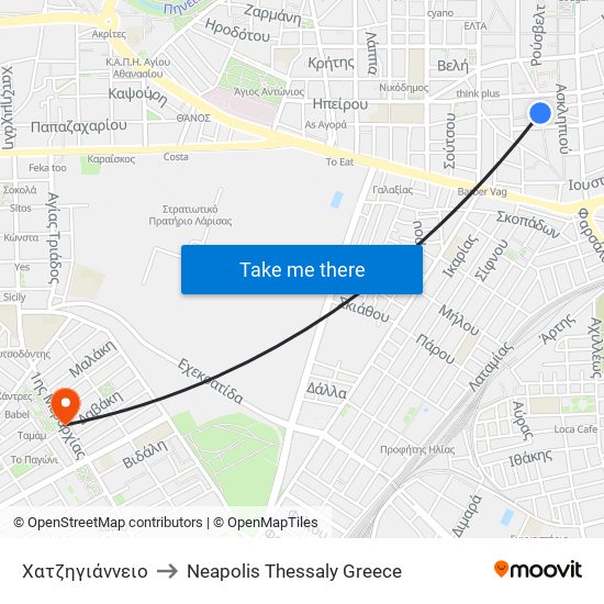 Χατζηγιάννειο to Neapolis Thessaly Greece map