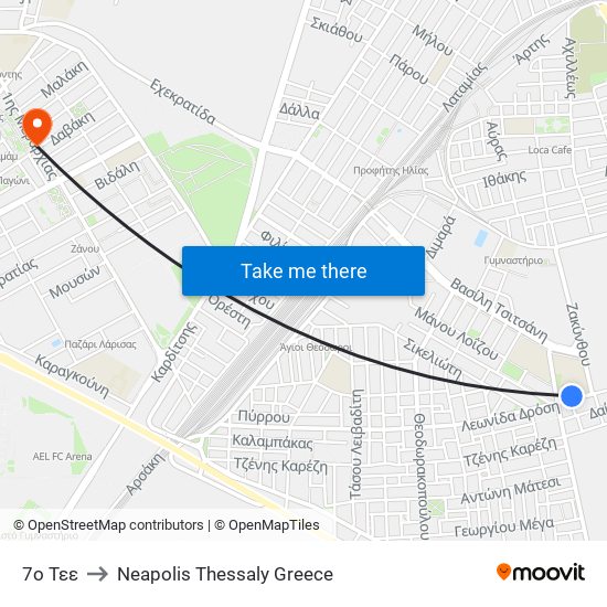 7ο Τεε to Neapolis Thessaly Greece map