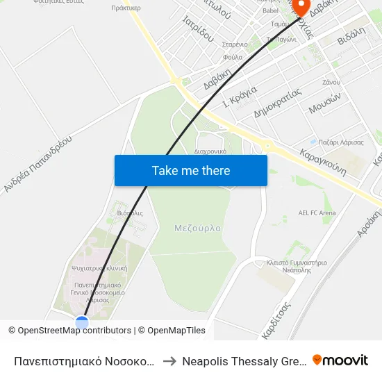 University Hospital to Neapolis Thessaly Greece map