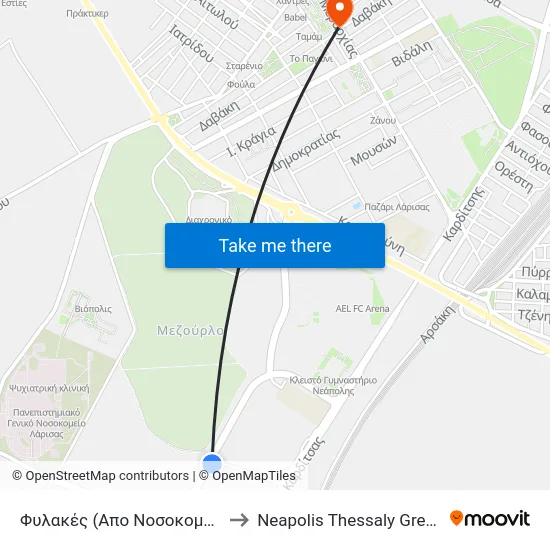 Prisons (From Hospital) to Neapolis Thessaly Greece map