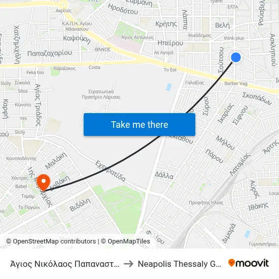 St. Nicholas Papanastasiou to Neapolis Thessaly Greece map