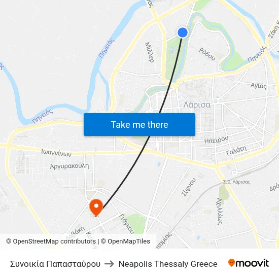 Papastaurou District to Neapolis Thessaly Greece map