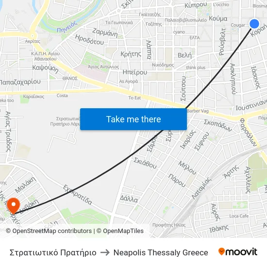 Military Store to Neapolis Thessaly Greece map