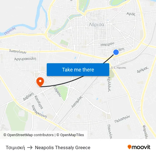 Tsimiski Street to Neapolis Thessaly Greece map