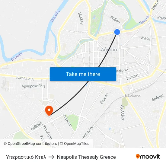 Intercity Bus Terminal to Neapolis Thessaly Greece map
